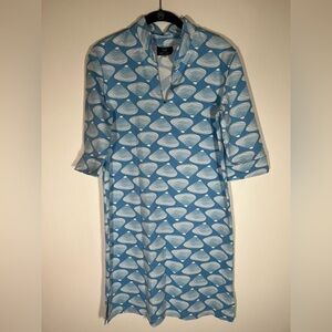 Sailor-Sailor blue white stretch beach mini dress sz M preppy Florida 3/4 sleeve